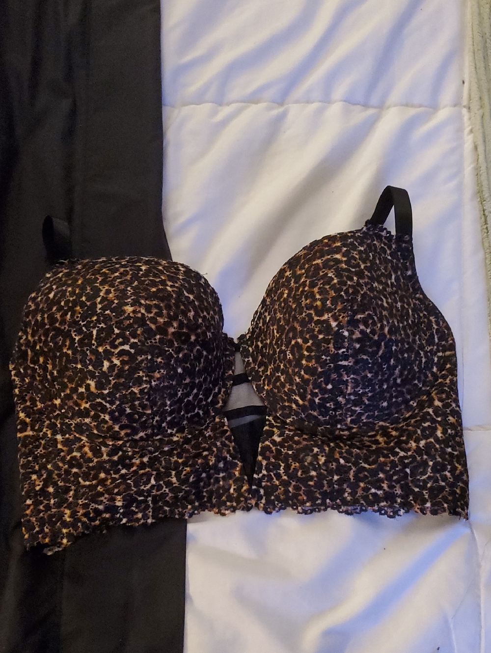 Leopard Print Longline Push-Up Bra - Black/Brown